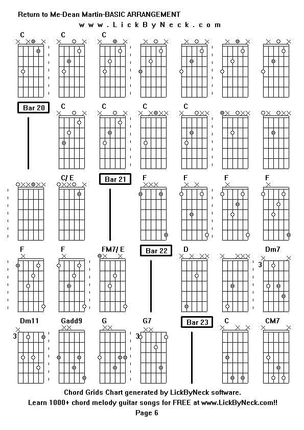 Chord Grids Chart of chord melody fingerstyle guitar song-Return to Me-Dean Martin-BASIC ARRANGEMENT,generated by LickByNeck software.